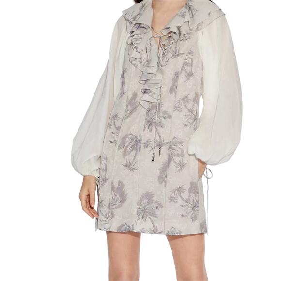 Coach 1941 Viscose Palm Tree Print Mini Dress Silver White Sold Out Style 72542 - Picture 2 of 3